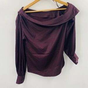 Express Off The Shoulder Satin Blouse Plum Size Small
